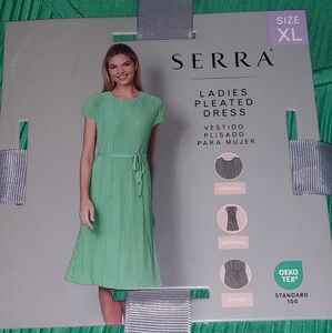 Serra Green Pleated Dress